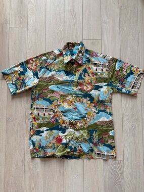 Tori Richard ‘Boat Day Aloha Lagoon’ Men’s AOP Hawaiian Shirt (S) Hula Girl USA